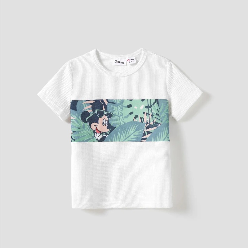 Disney Kids White Tee with Green Tropical Print